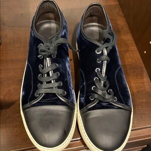 Lanvin Navy Velvet Low-Top Sneakers with Black Toe